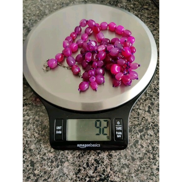 Vtg HOT PINK Beaded NECKLACE 925 SILVER CLASP 22" Adjustable Purple Cord 92g - Picture 6 of 6